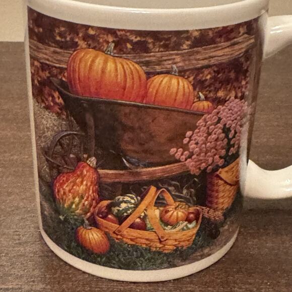 Longaberger Baskets Coffee Cup Mug Fall Harvest Thanksgiving Mums Pumpkin Gourds - Picture 3 of 12